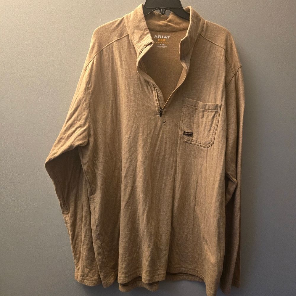 Ariat Rebar Mens XL Tall Tan Quarter Zip Long Sleeve Workwear Pocket Shirt
